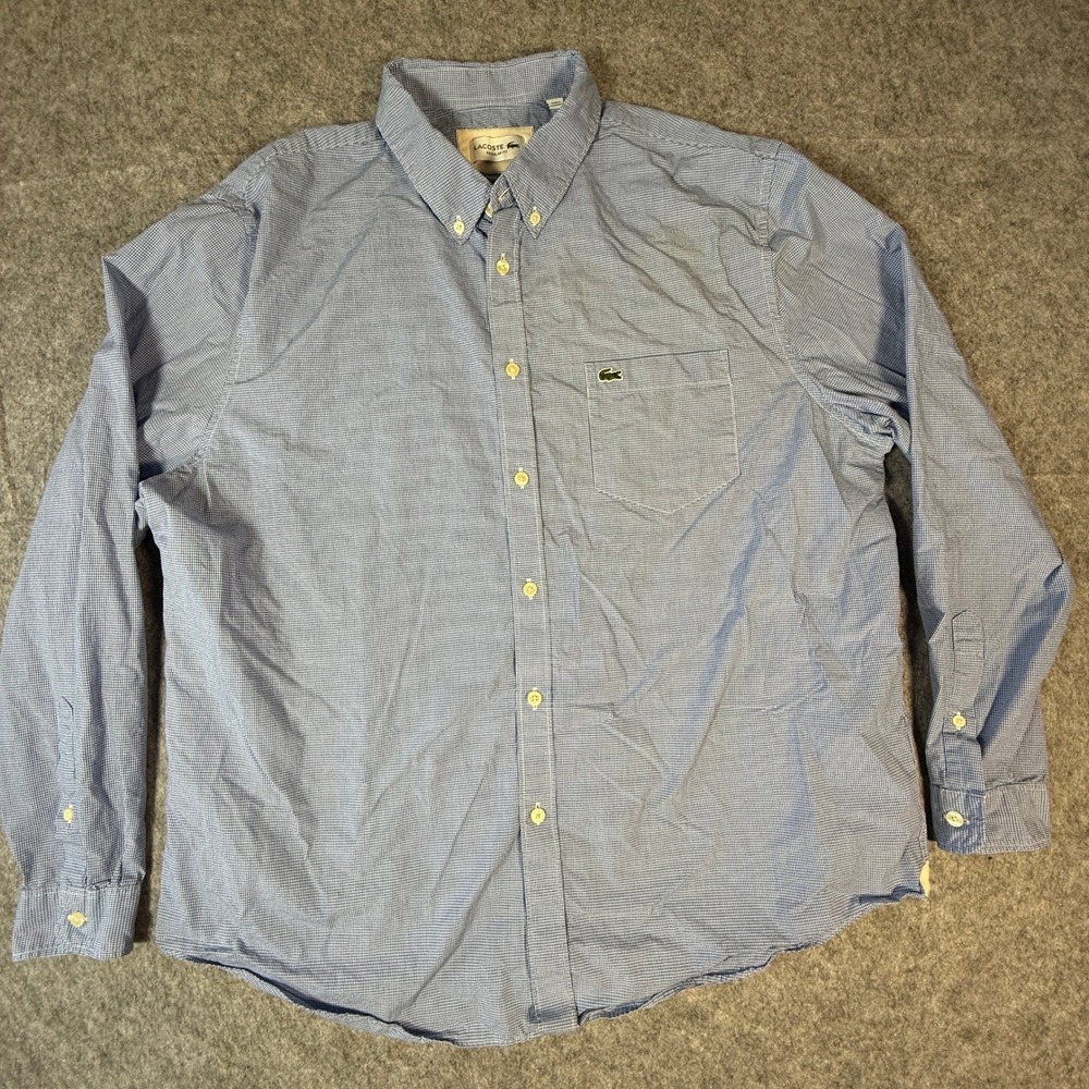 Lacoste Button Down Shirt Mens 2XL Blue Gingham Regular Fit Long Sleeve Cotton